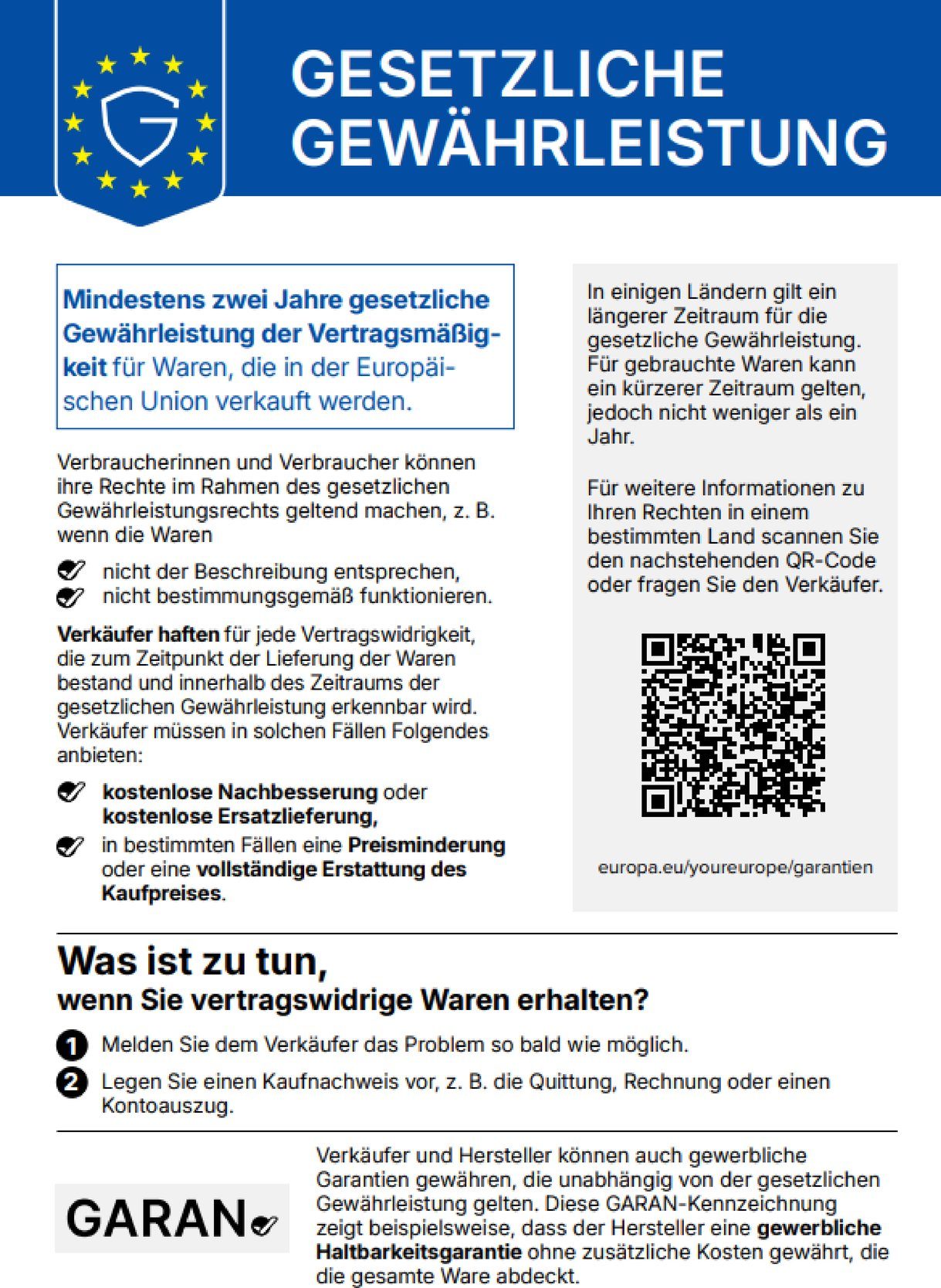 EU Vorlage gesetzliche Gewährleistung Vorlage der EU zur gesetzlichen Gewährelistung